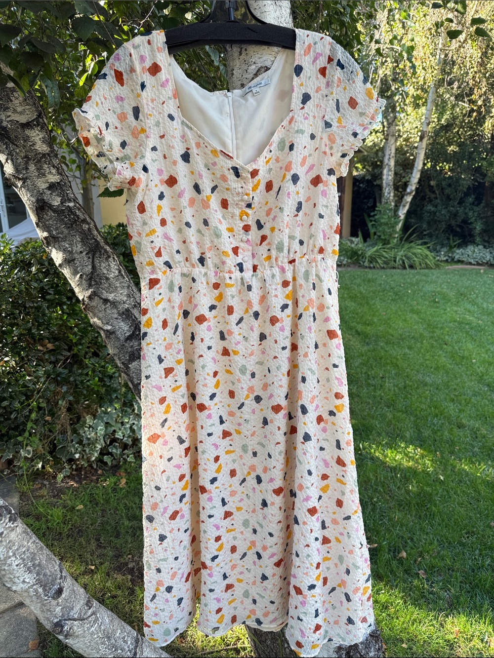 Madewell Cream Terrazzo-Print Midi Dress with Multi-Color Speckles